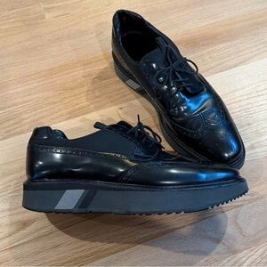 Prada Spazzolato Leather Wingtip Platform Brogues